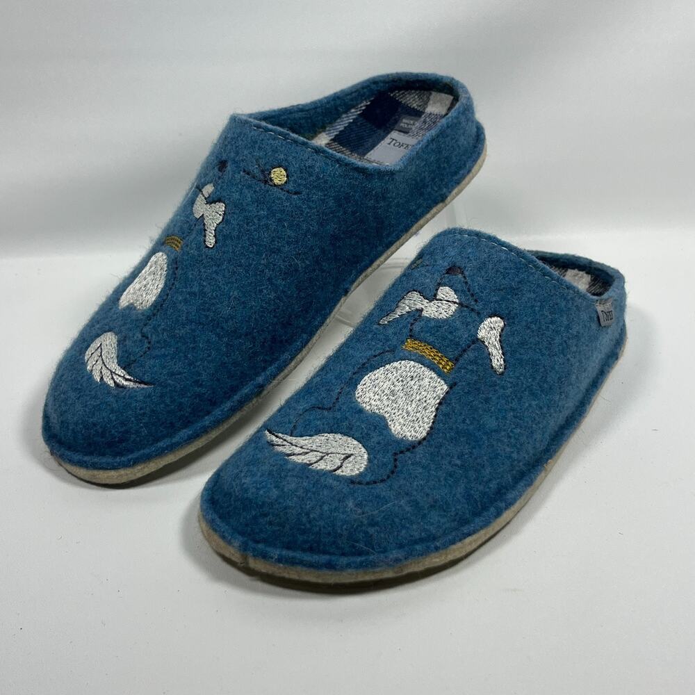 TOFEE Slippers Adult 8 Dog Wool Felt Slides Clogs Mule Slip On Blue Poland